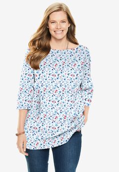 Perfect Printed Elbow-Sleeve Boatneck Tee