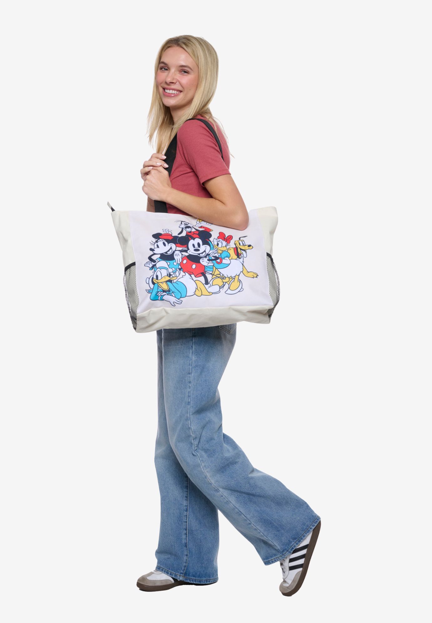 Disney Mickey & Friends Women's Zippered Beach Travel Tote with Bottle Pockets, WHITE, alternate image number 5