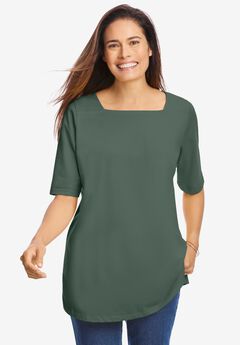 Perfect Elbow-Sleeve Square-Neck Tee