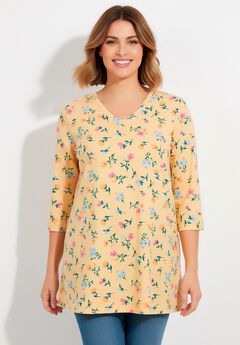 Perfect Printed Three-Quarter-Sleeve V-Neck Tunic