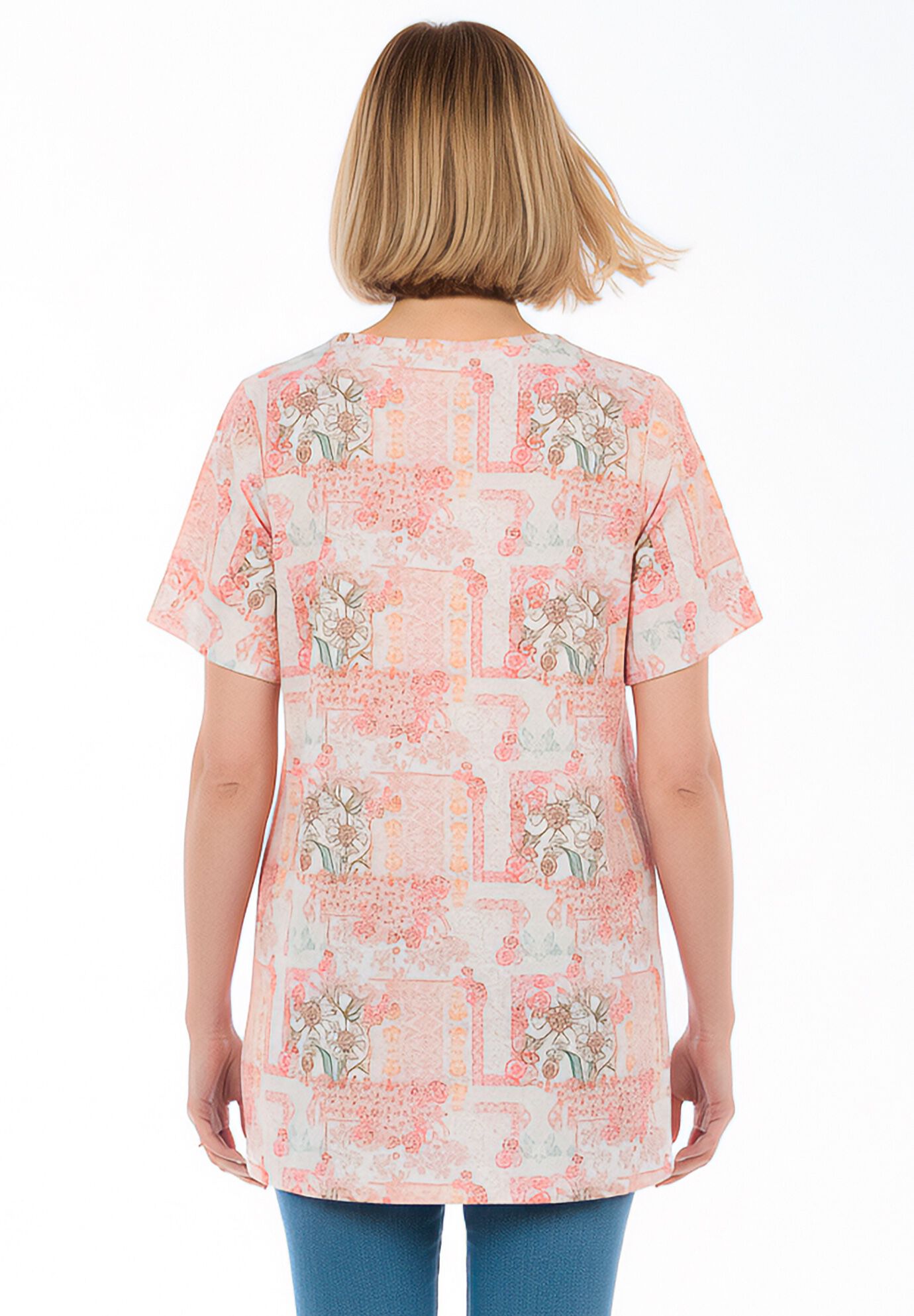 Short Sleeve Watercolor Tunic, IVORY PETAL PATCHWORK, on-hover image number 1