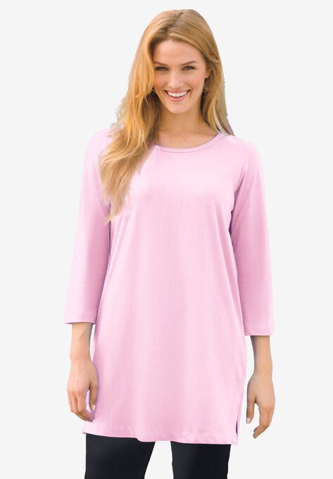 Perfect Three Quarter Sleeve Scoop Neck Tunic Plus Sizetunics