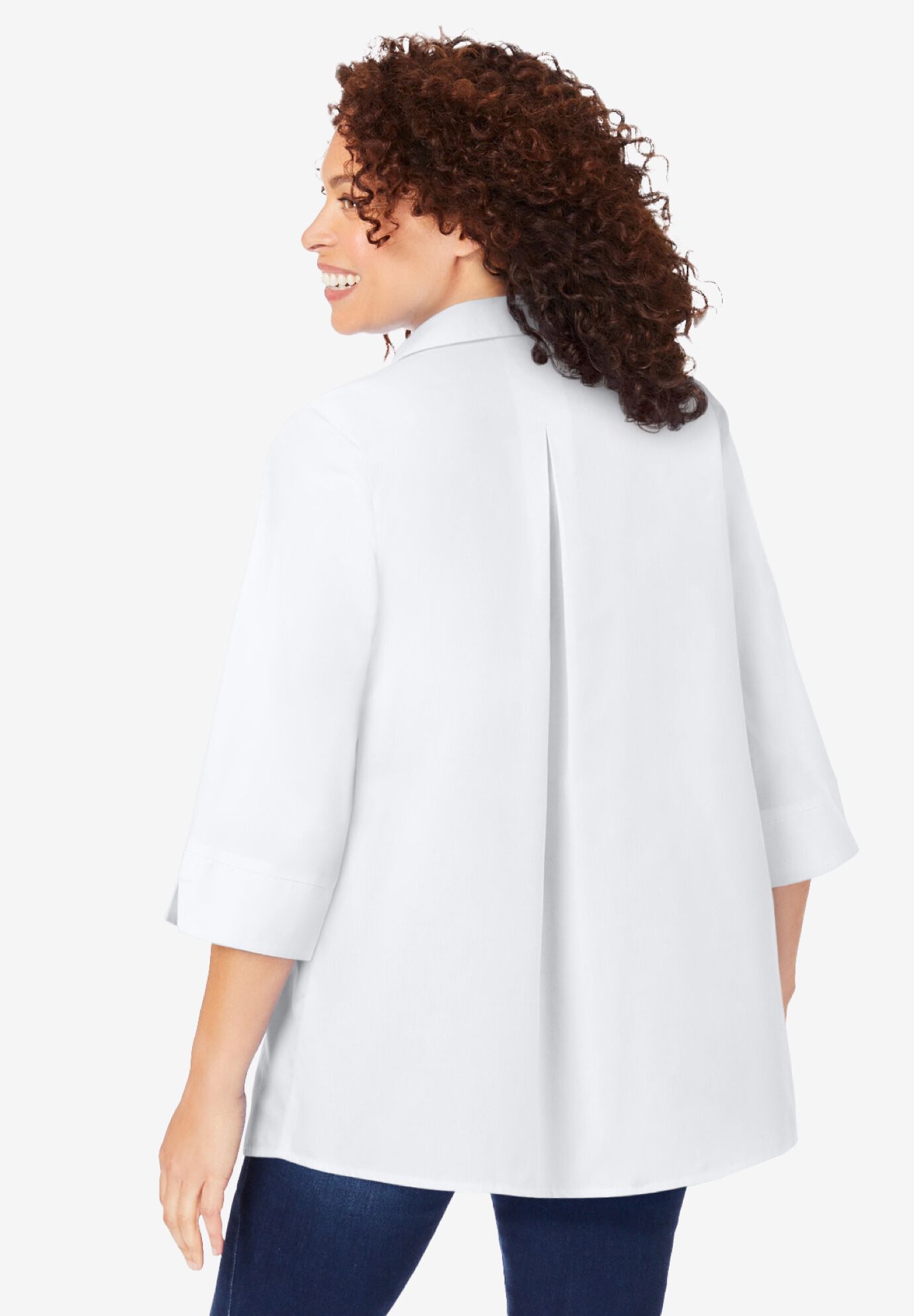 Perfect Three-Quarter Sleeve Back Pleat Shirt, WHITE, on-hover image number 1