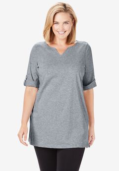 Perfect Roll-Tab-Sleeve Notch-Neck Tunic