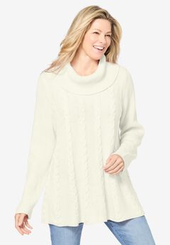 Cowl Neck Cable Knit Swing Sweater