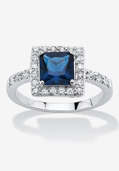 Simulated Birthstone and Crystal Halo Ring in Sterling Silver