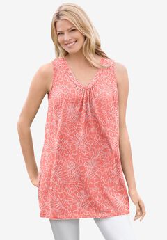 Perfect Printed Sleeveless Shirred V-Neck Tunic