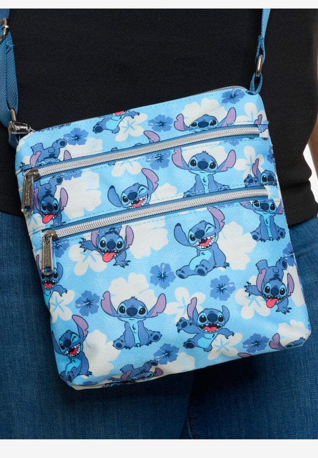 Loungefly x Disney Stitch Passport Crossbody Bag Blue All-Over Print, BLUE, alternate image number null