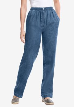 7-Day Straight-Leg Elastic-Waist Cotton Denim Pant
