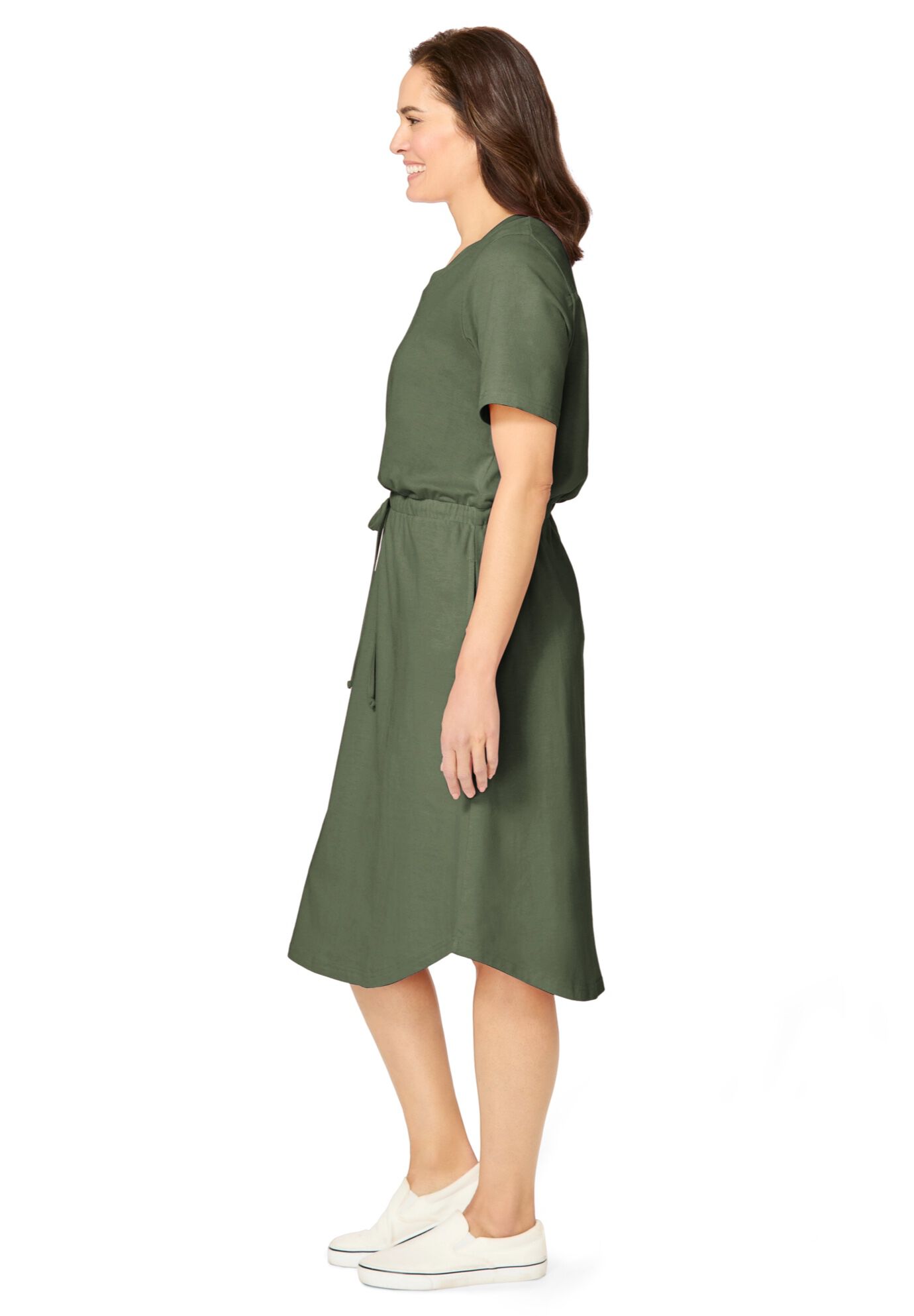 Curved Hem Dress, OLIVE GREEN, alternate image number 2
