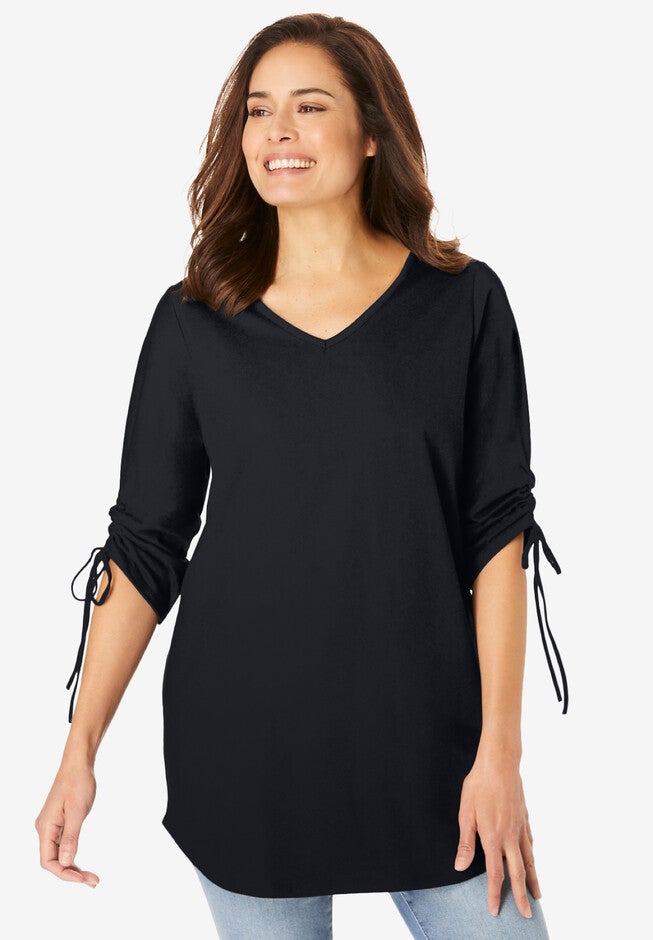 Side-Tie Sleeve Tunic, BLACK, hi-res image number null