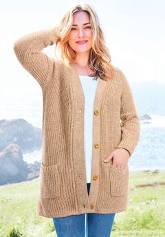 Button-Front Shaker Cardigan Sweater