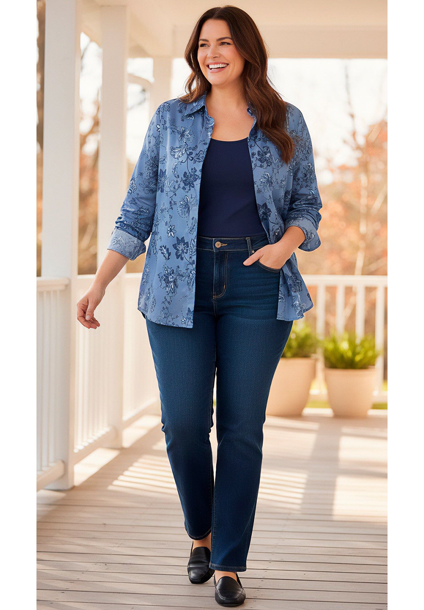 Stretch Denim 5-Pocket Straight-Leg Jeans, INDIGO, hi-res image number 0