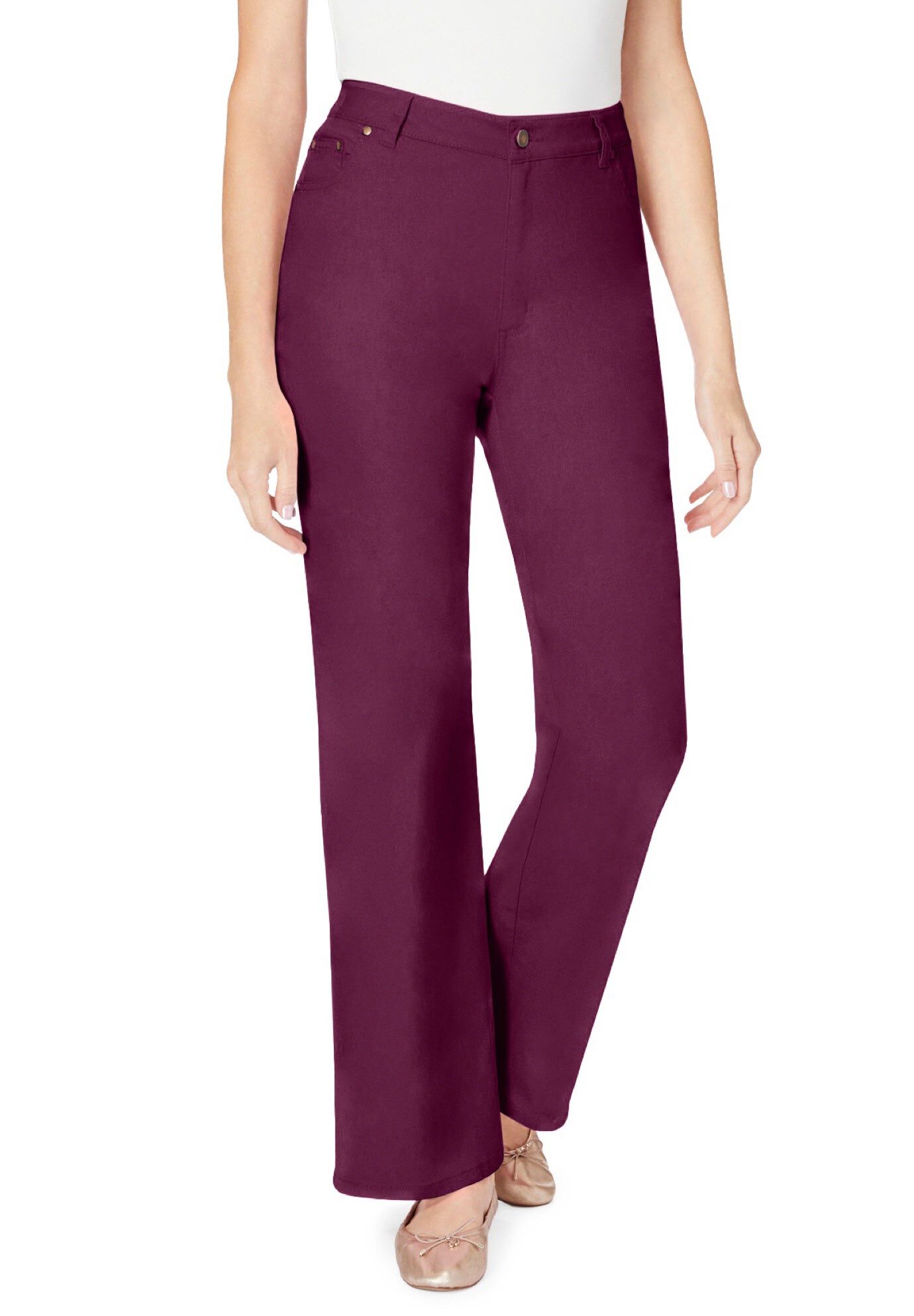 Stretch Denim Wide-Leg Five-Pocket Jeans, DEEP CLARET, hi-res image number 0