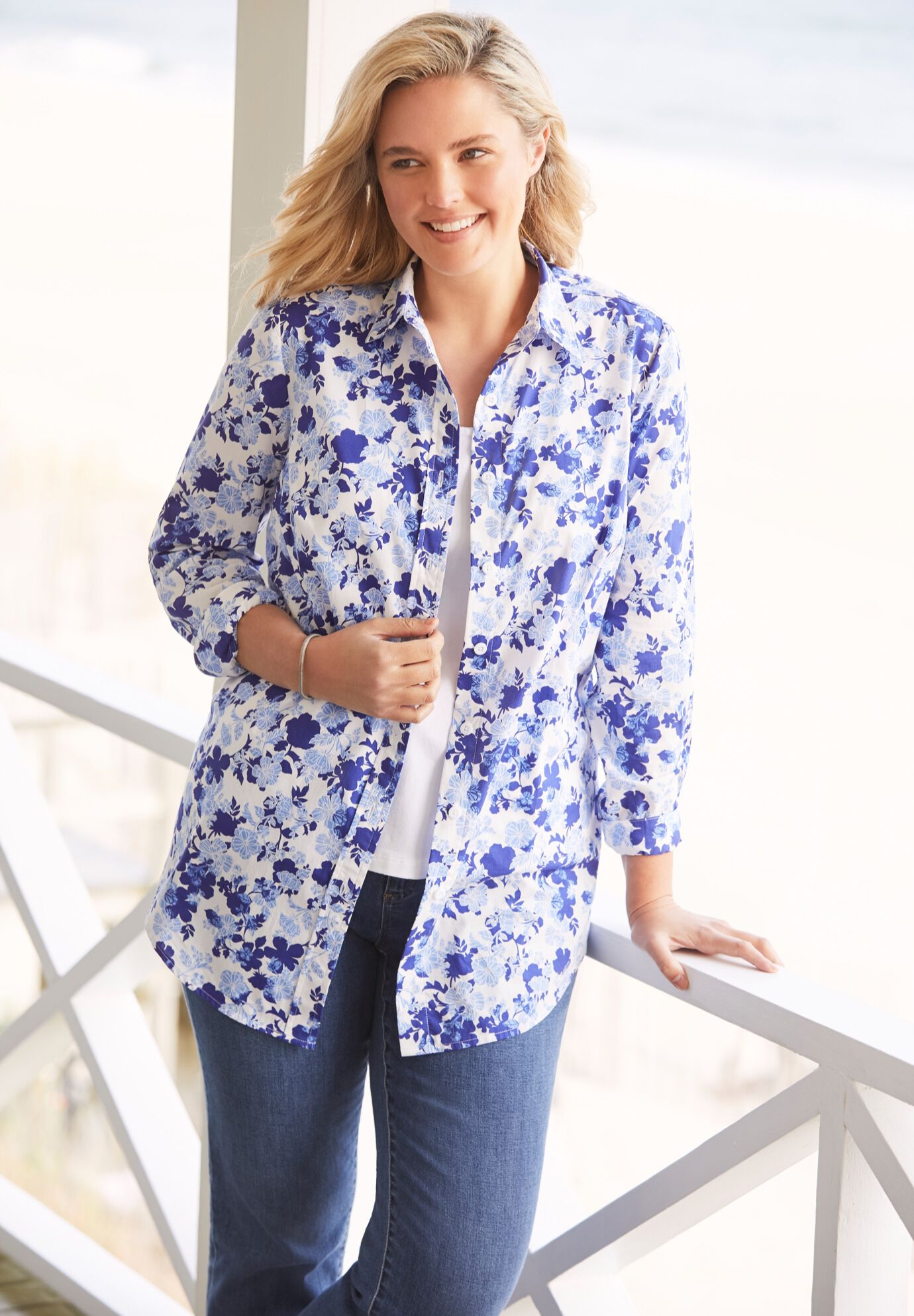 Perfect Long-Sleeve Button Down Shirt | Woman Within