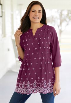 Embroidered Pintuck Tunic