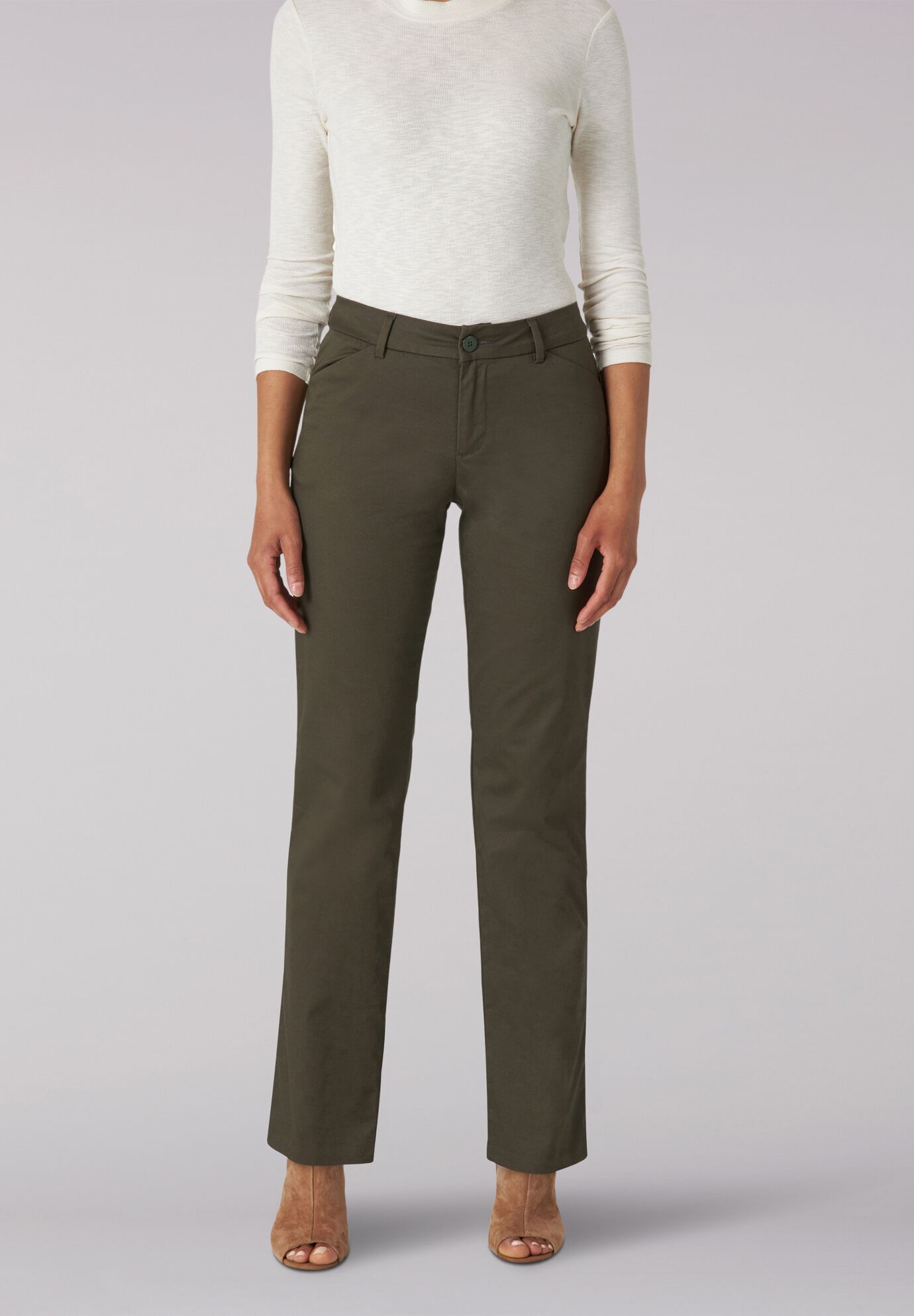 Wrinkle Free Straight Leg Pant Jean, FRONTIER OLIVE, hi-res image number 0