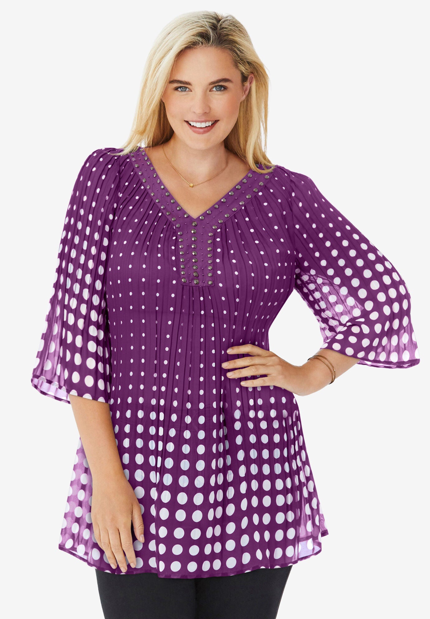 Embellished Pleated Blouse Woman Within