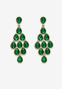 Gold Tone Pear Cut Simulated Birthstone Earrings