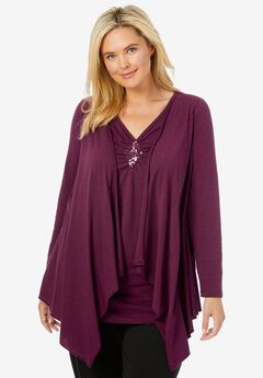 Layered look long top with sequined inset