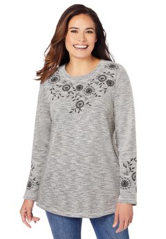 Floral Embroidered Sweatshirt Tee