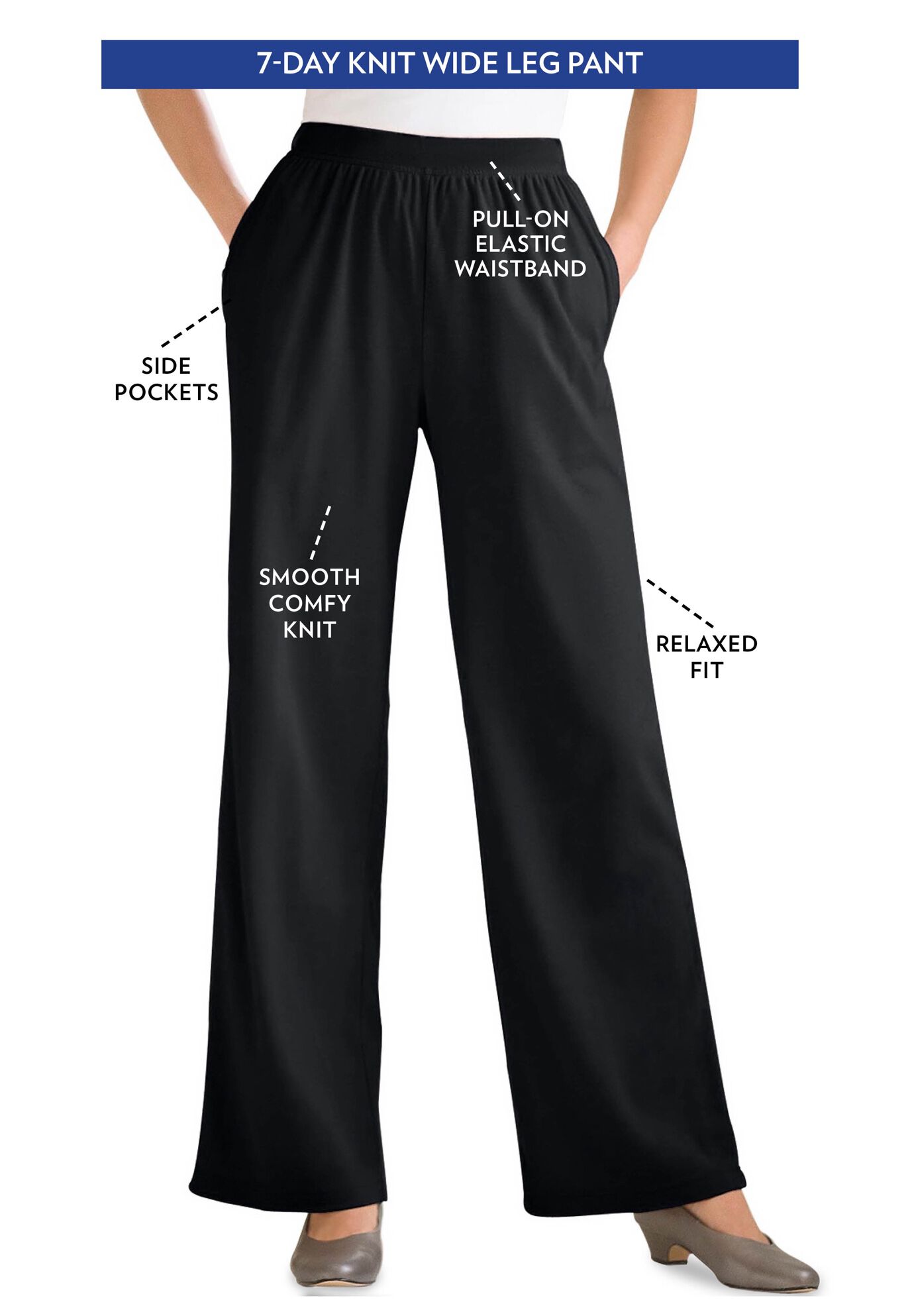 Wide-Leg 7-Day Knit Pant for Easy Movement, Black | Woman Within