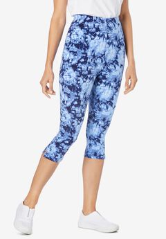Stretch-Cotton Knit Pull-On Printed Capri Leggings