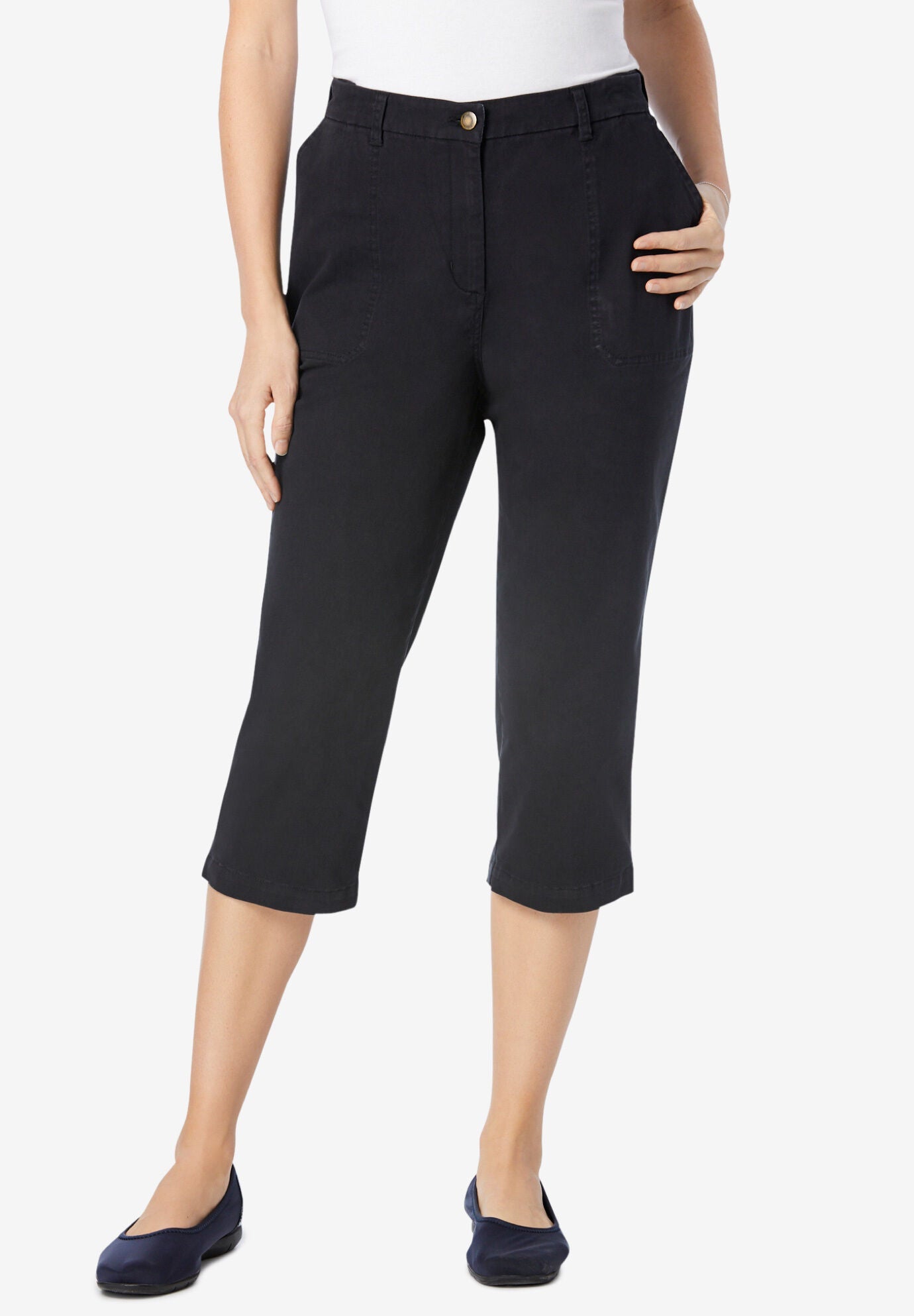Freedom Waist Chino Capri Stretch Twill Pants Black Woman Within