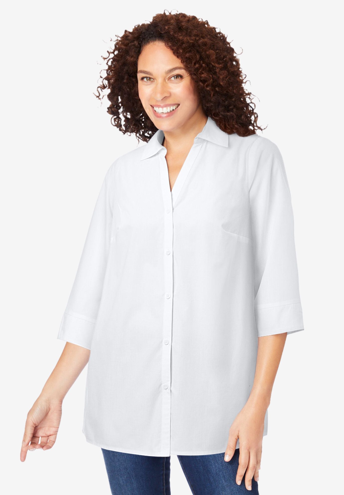 Perfect Three-Quarter Sleeve Back Pleat Shirt, WHITE, hi-res image number 0