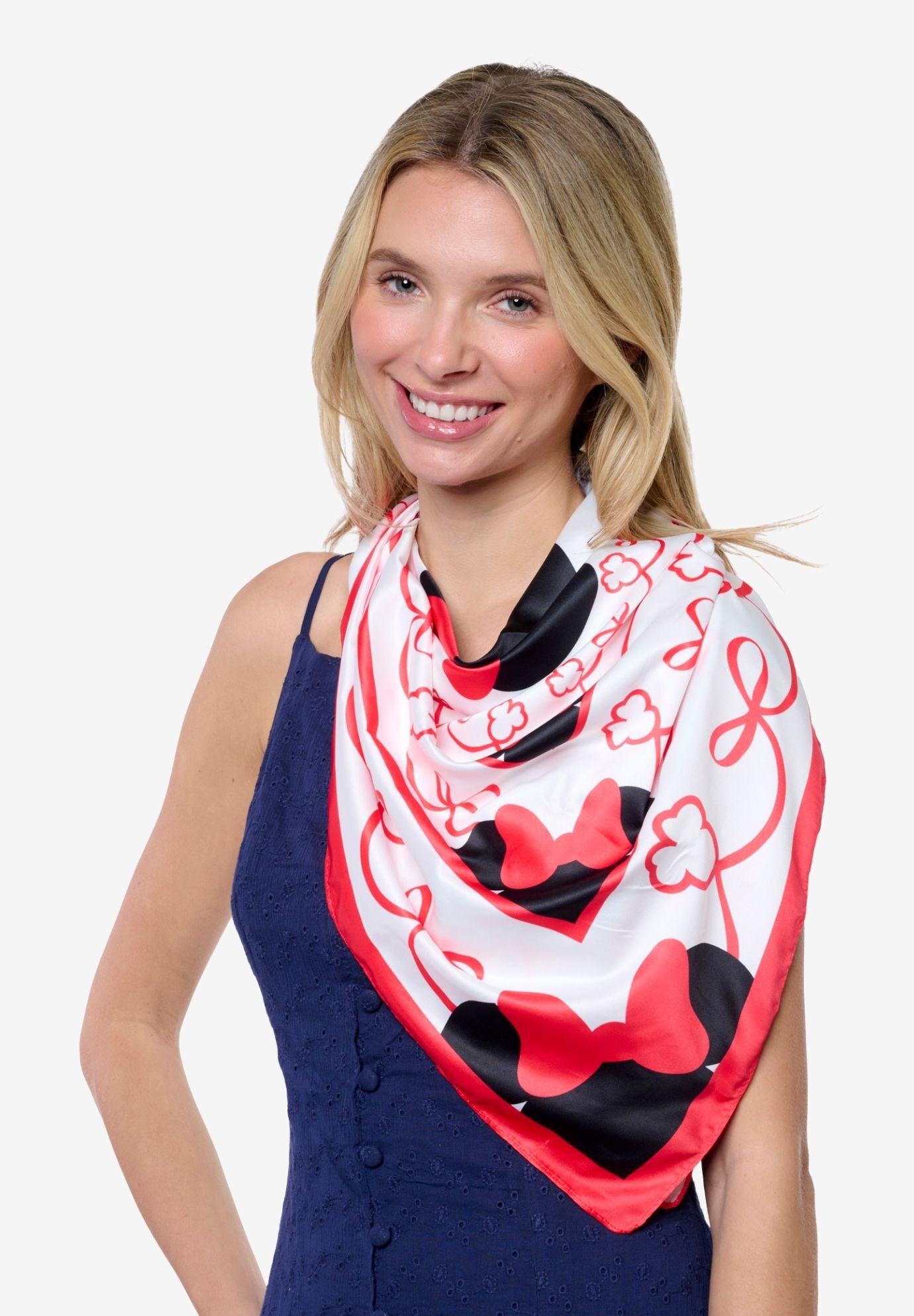 Disney Minnie Mouse 35" x 35" Red Bow Silky Square Scarf Neck Scarf Head Wrap