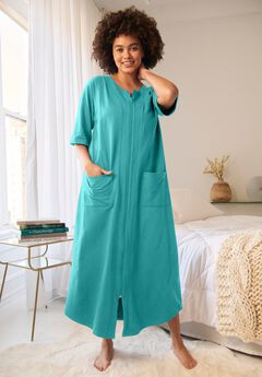 Long French Terry Zip-Front Robe