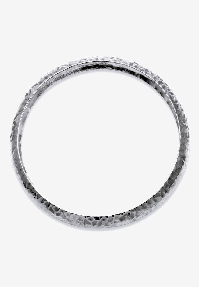 Silvertone Hammered 3 Piece Stack Bracelet Set, 8.5 inches, , on-hover image number 1