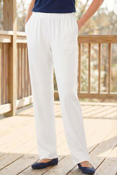 7-Day Straight-Leg Elastic-Waist Stretchy Knit Pant