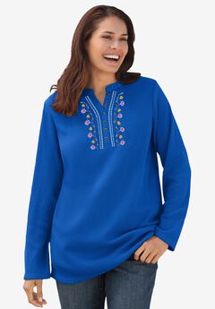 Embroidered Thermal Henley Tee