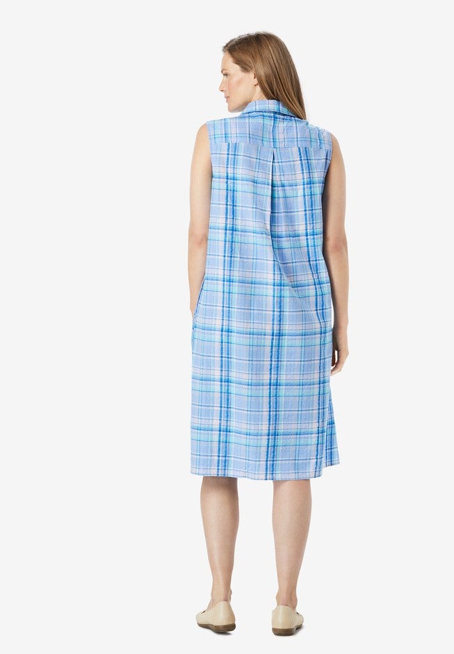 Sleeveless Seersucker Shirtdress, , on-hover image number null