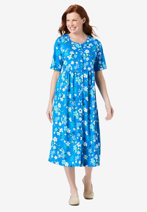 Button Front Essential Dress Plus Size Midi Dresses Woman Within