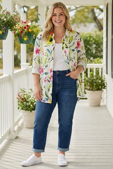 Crinkle Button-Front Shirt