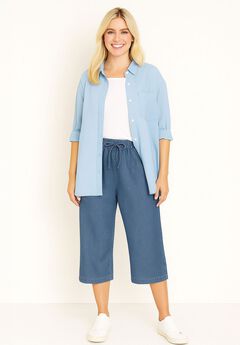 Drawstring Denim Capri