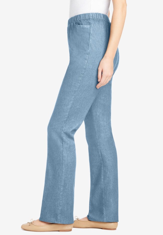 Fineline Stretch Denim Pull-On Bootcut Jeans, LIGHT STONEWASH, alternate image number 2