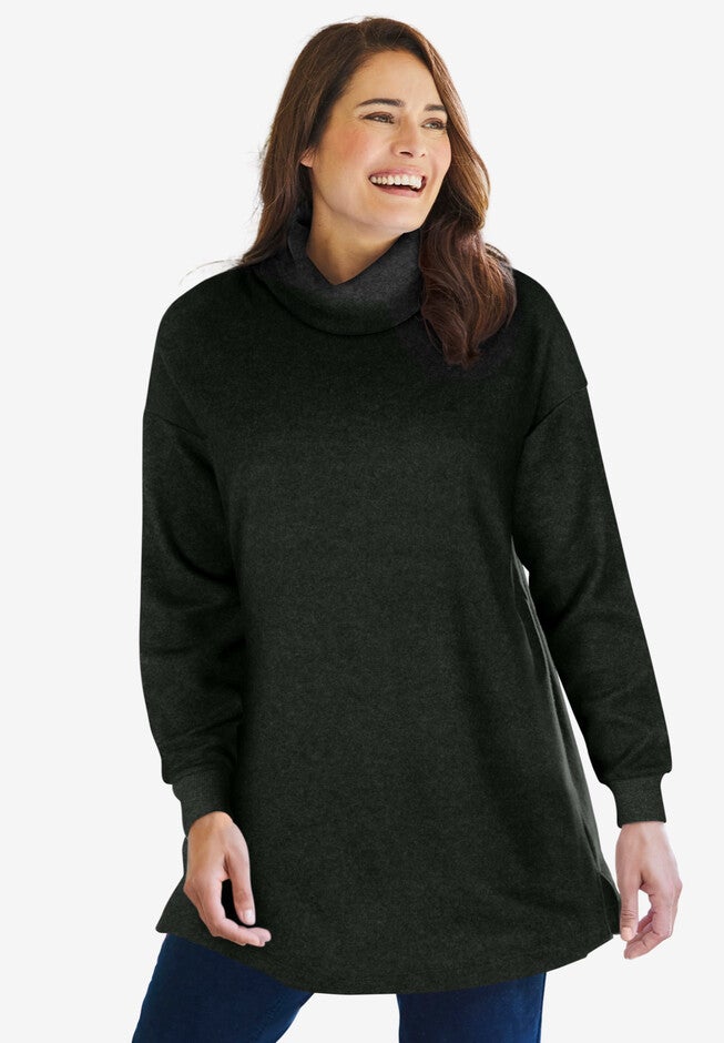 Sherpa Turtleneck Tunic, HEATHER CHARCOAL, hi-res image number 0