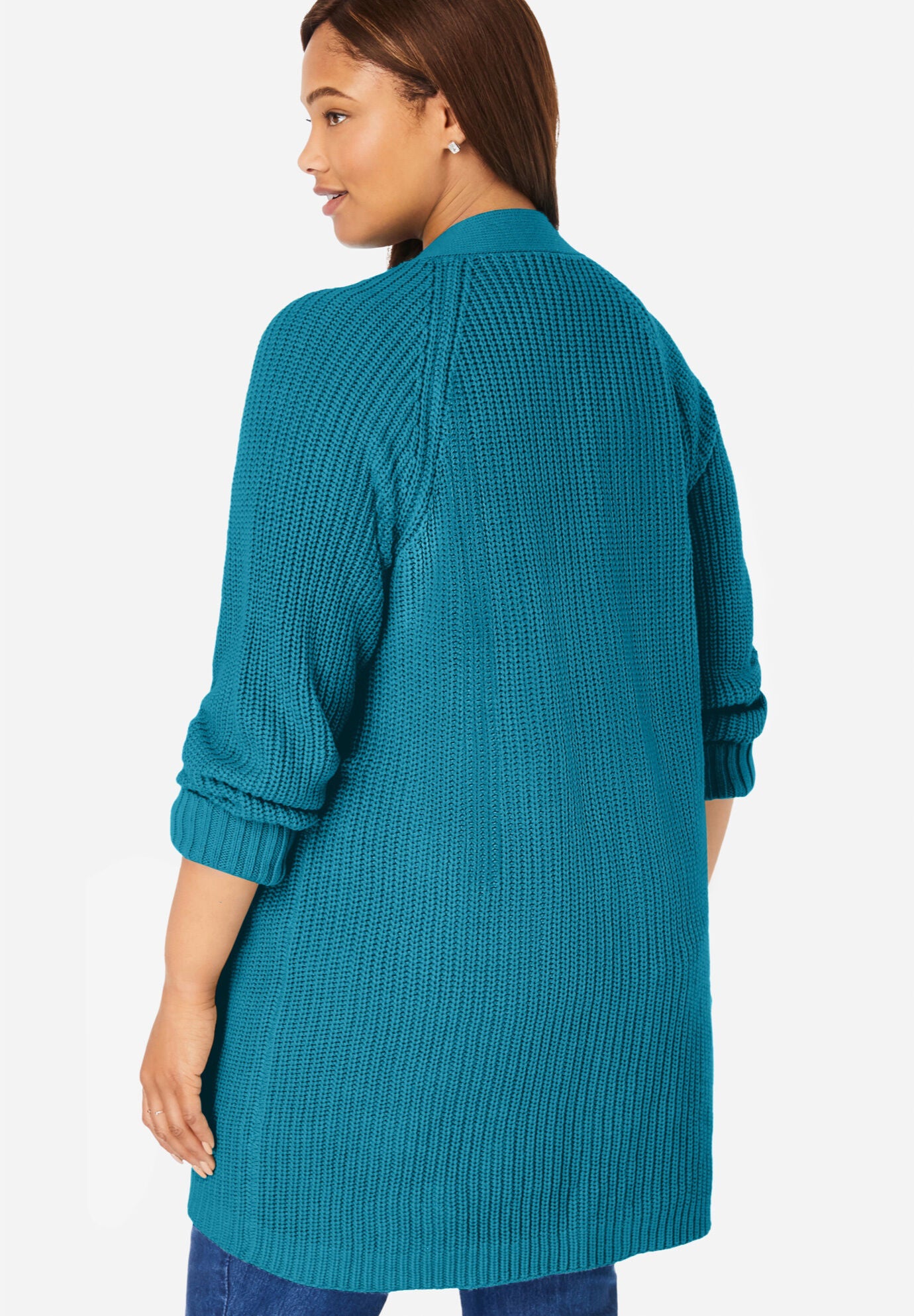 Button-Front Shaker Cardigan Sweater, DEEP TEAL, alternate image number 4