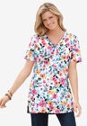 Perfect Short-Sleeve Shirred V-Neck Tunic, , alternate image number null