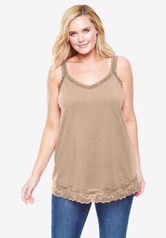 Lace-Trim V-Neck Tank