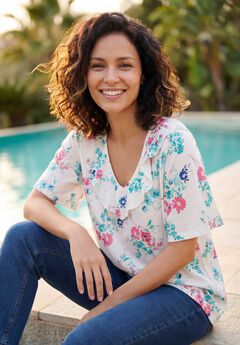 Ruffled V-Neck Short Sleeve Tee