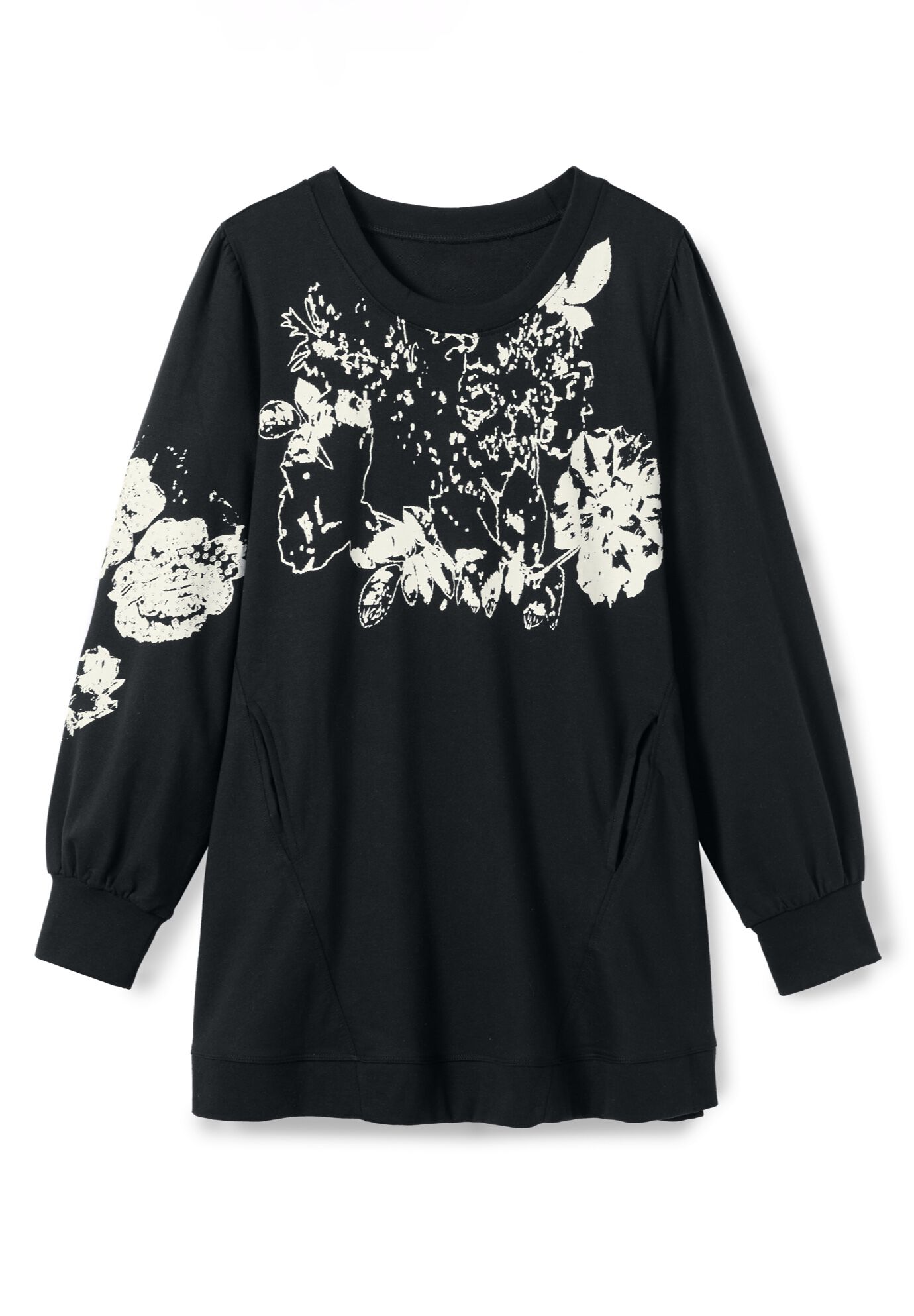 Swing Sweatshirt Tunic, BLACK IVORY, alternate image number 2