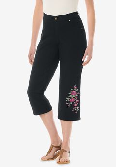 Stretch Denim Five-Pocket Capri Jeans