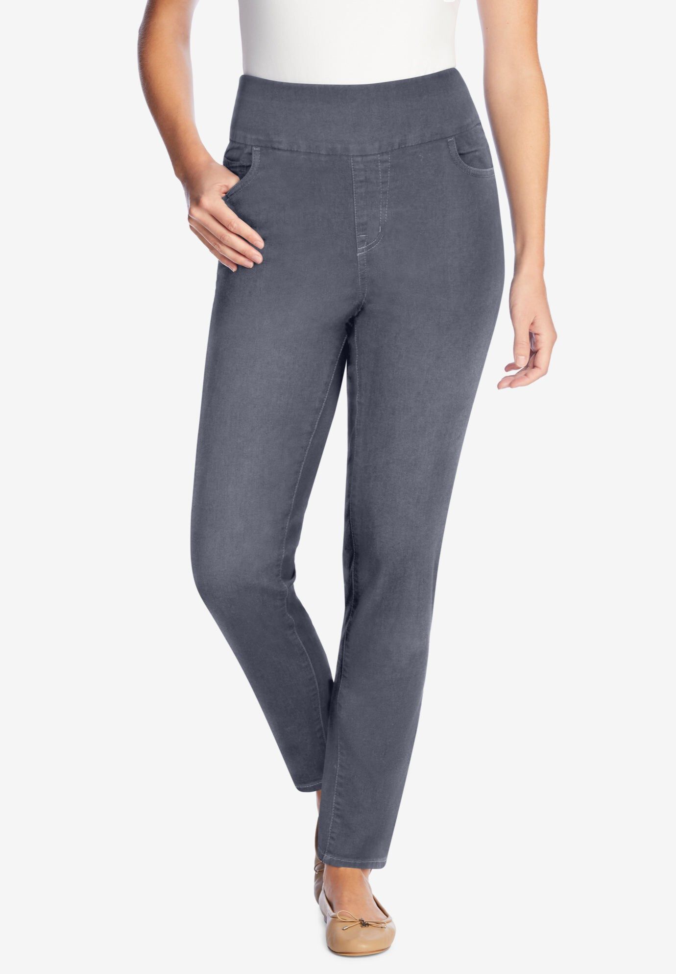 Flex-Fit Slim-Leg Pull-On Gap-Free Stretch-Denim Jeans, STONEWASH SANDED, hi-res image number 0