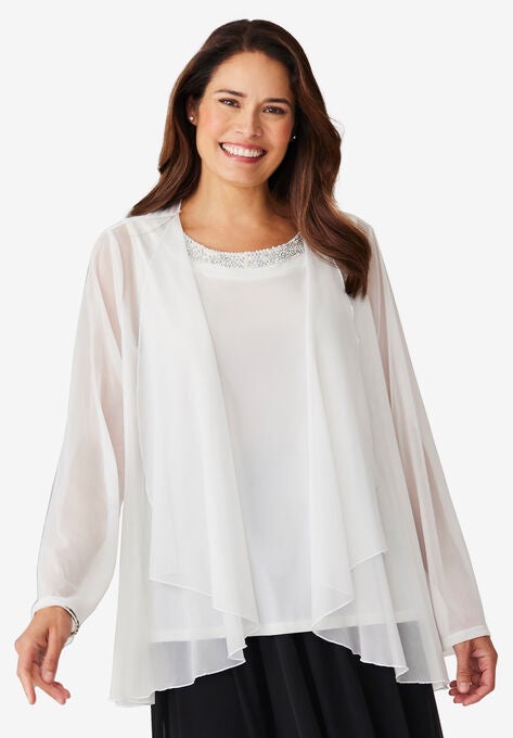2-piece Sheer Jacket Set, WHITE, hi-res image number null