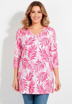 Perfect Printed Three-Quarter-Sleeve V-Neck Tunic
