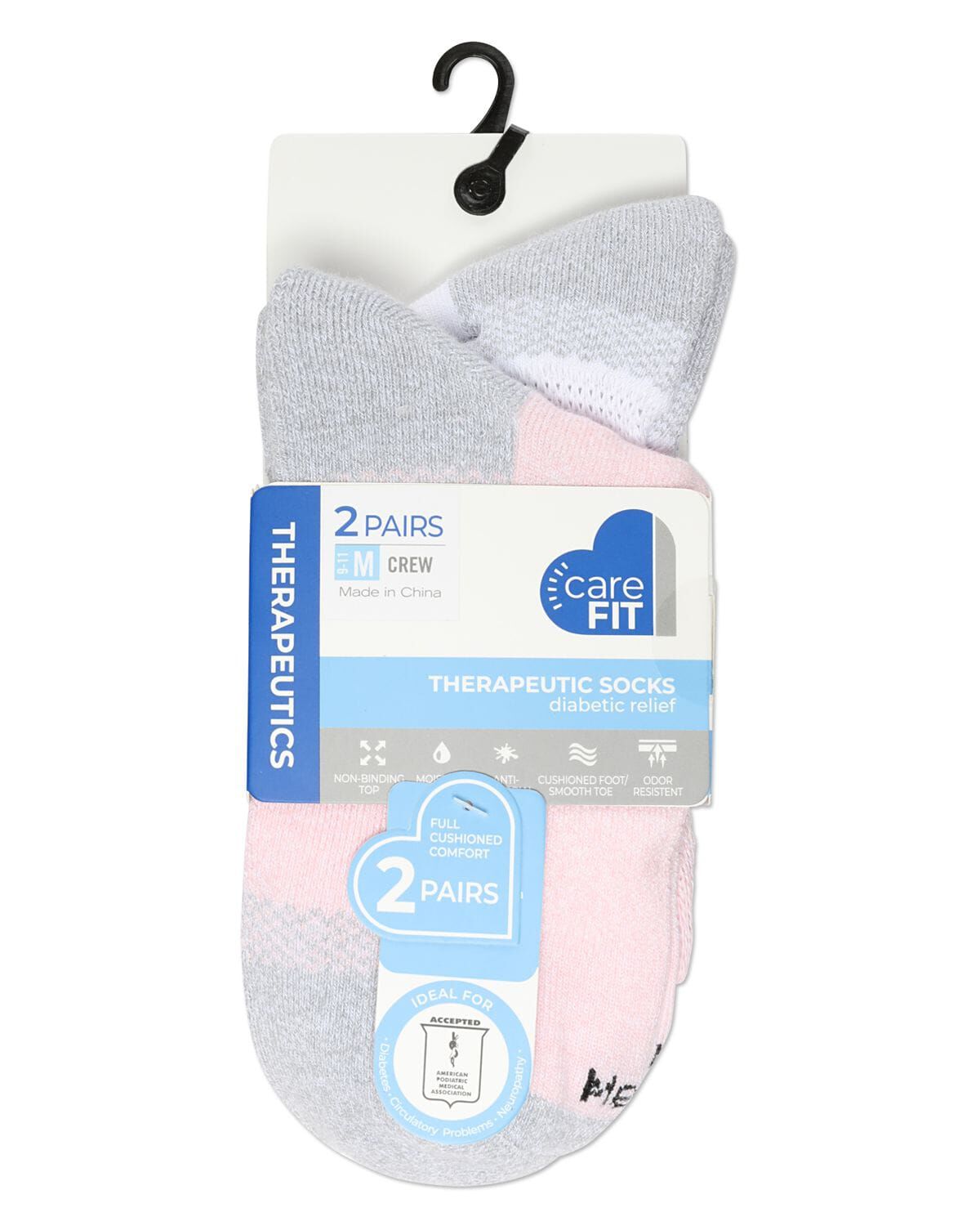 2 Pair Pack Diabetic Half Cushion Quarter Socks, PINK WHITE, alternate image number 1